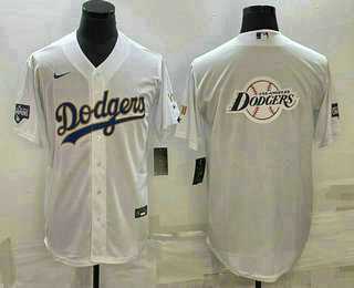 Men%27s Los Angeles Dodgers White Team Big Logo Cool Base Stitched Jerseys